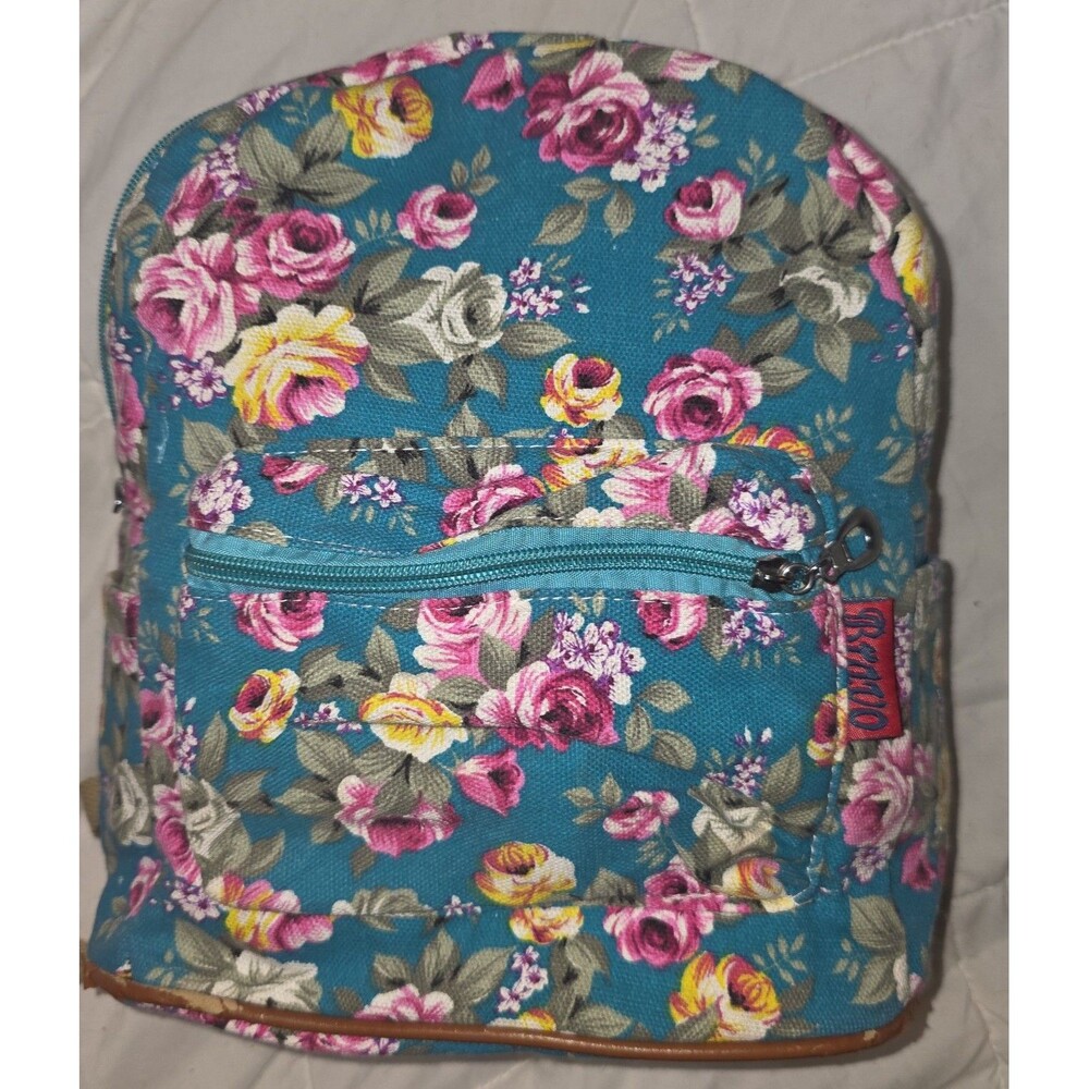 Green teal floral print mini backpack bookbag purse bag tote!